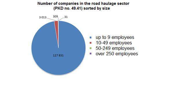 Number of companies in the road haulage sector (PKD no. 49.41) sorted by size