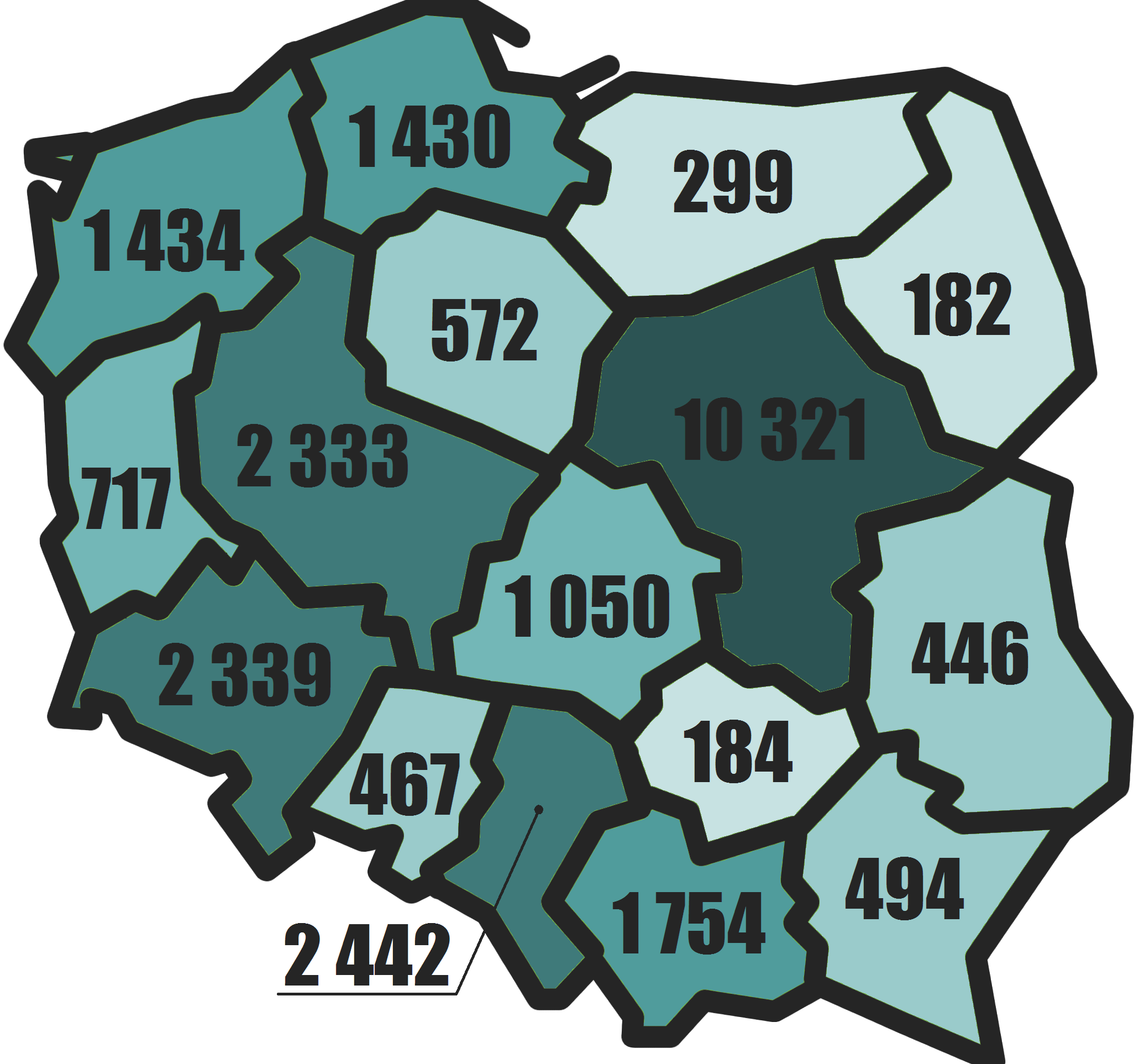 Liczba podmiotów z kapitałem zagranicznym w Polsce w 2014 w podziale na województwa