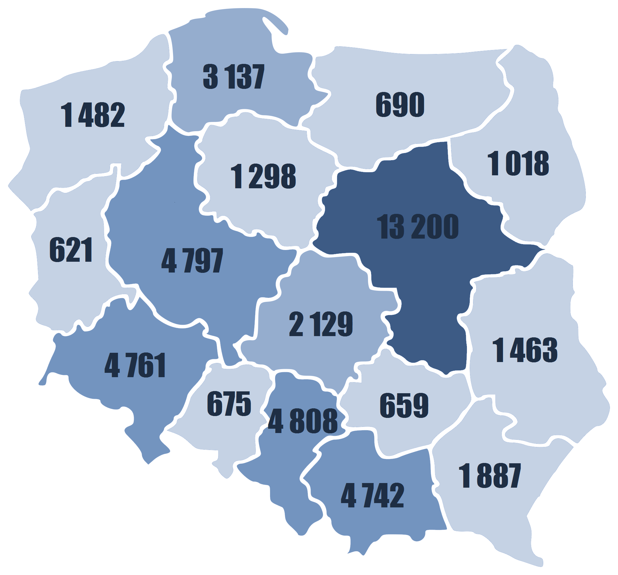 Liczba firm działających w Polsce wpisanych do rejestru REGON do działu PKD 62.01 „działalność związana z oprogramowaniem” w podziale na województwa na dzień 31 grudnia 2016 roku